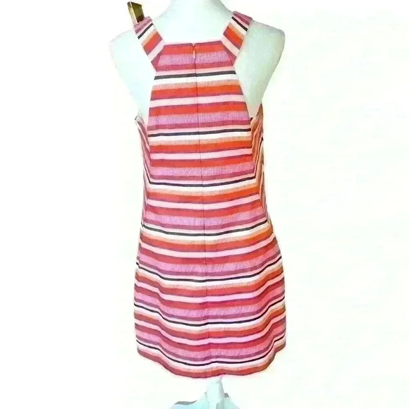 Trina Turk Sheath Dress Size 8 Halter/Racerback Pink Coral Stripes Party Shower - Picture 3 of 8